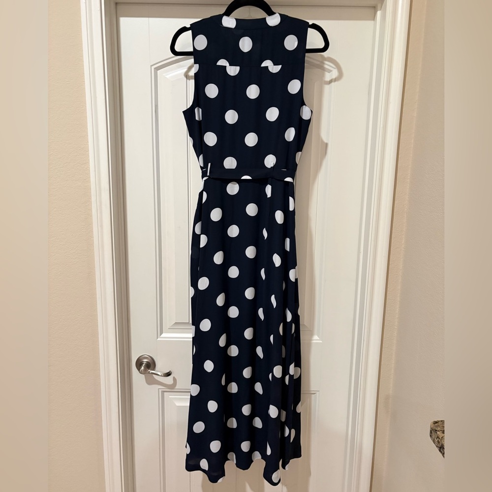 Banana Republic Navy White Polka Dot Maxi Dress Belted Sleeveless Pockets NWT 8 - Picture 4 of 10